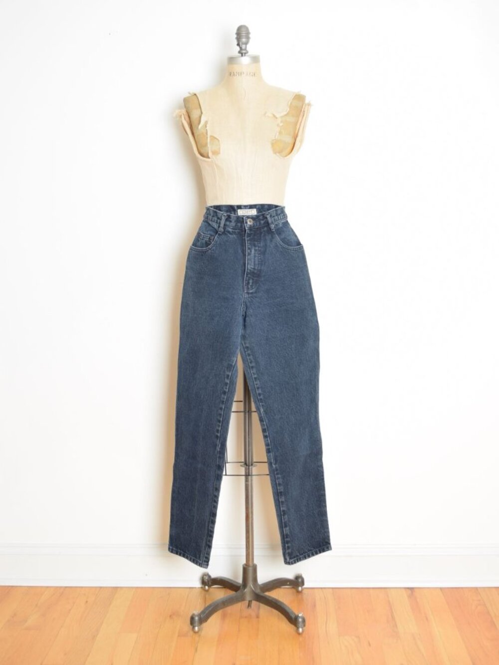vintage 90s jeans high waist rise dark denim stone wash tapered 24x30 XXS